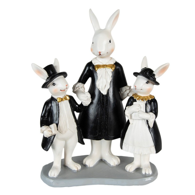 Decorative Figurine 16x8x21cm Rabbit Family Black-White - 1