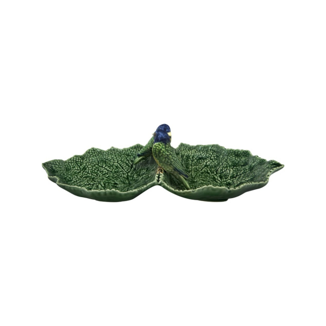 serving plate Cineraria 34x19x9cm divided green+blue birds