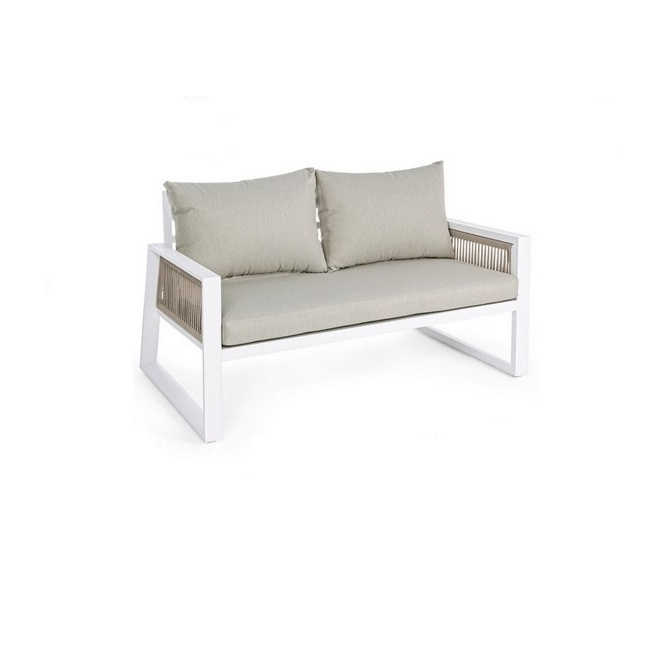 garden sofa Cannes 2-seater white + cushions