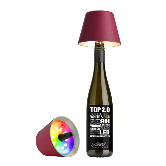 lamp Top 2 for bottle 1.3W 103lm 3000K (USB-C battery) burgundy