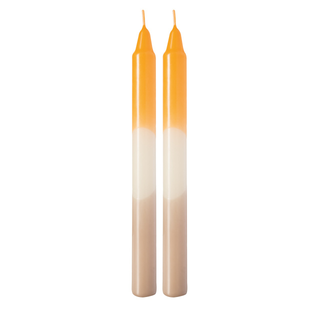 Set of 2 candles 24,6cm taper dip dye apricot - 1