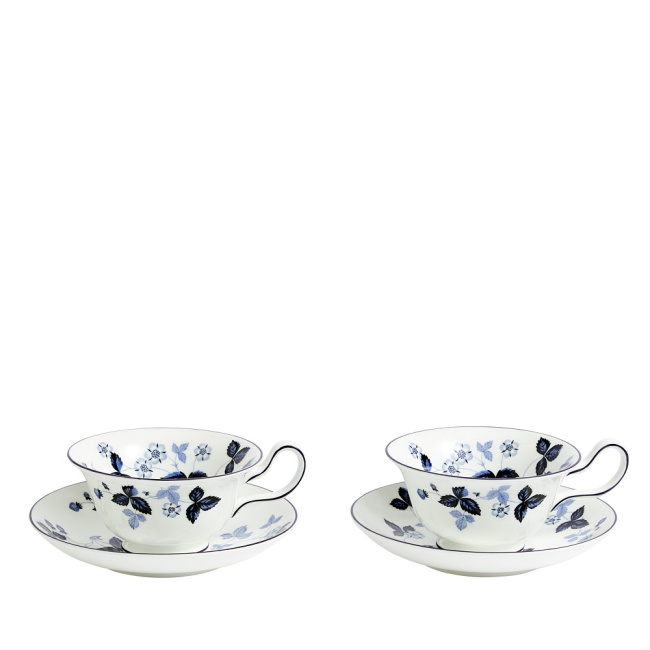 Set of 2 cups saucers with Wild Strawberry 177ml for tea Ink Blue