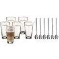 Set of 6 Latte Macchiato Glasses 300ml with Spoons