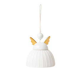 Zawieszka dzwonek aniołek ze złotymi skrzydłami 8x6,5cm