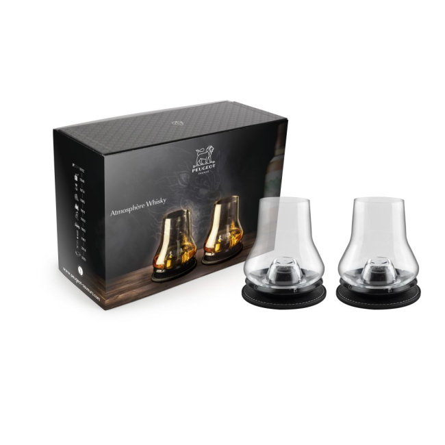 Set of 2 Atmosphere whiskey glasses with 2 cooling coasters