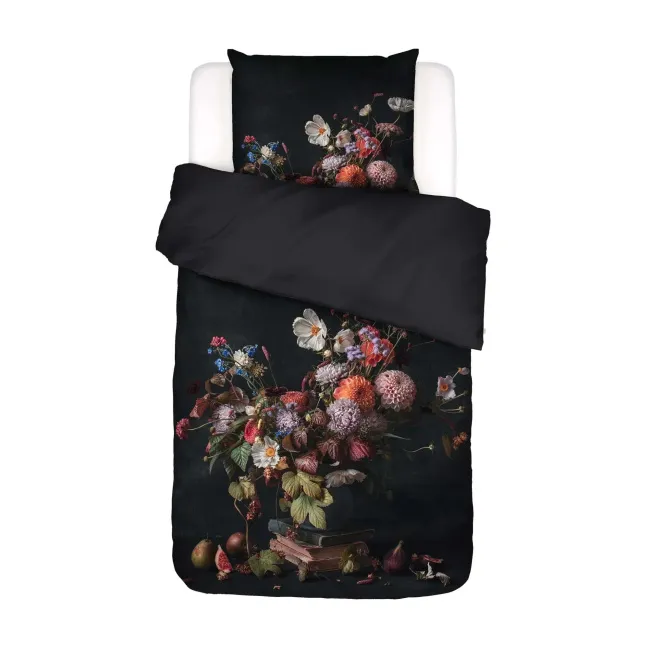 Bouquet bedding set 140x220cm with a 60x70cm pillowcase in anthracite