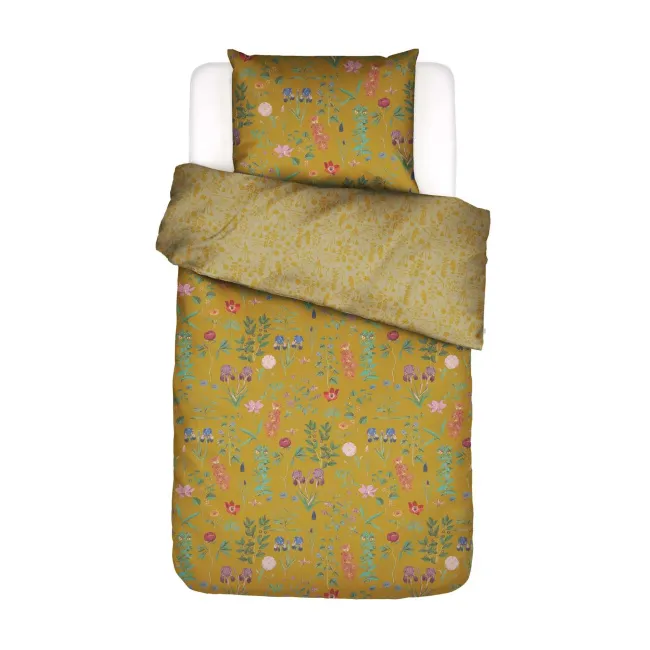 Marigold bedding set 155x220cm with an 80x80cm pillowcase in ochre floral pattern
