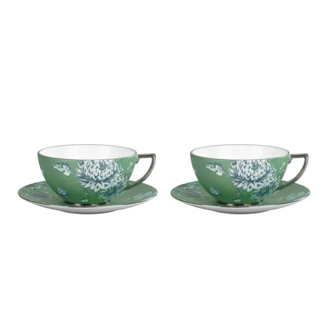 Komplet 2 filiżanek ze spodkami Jasper Conran Chinoiserie Green 250ml do herbaty - 1