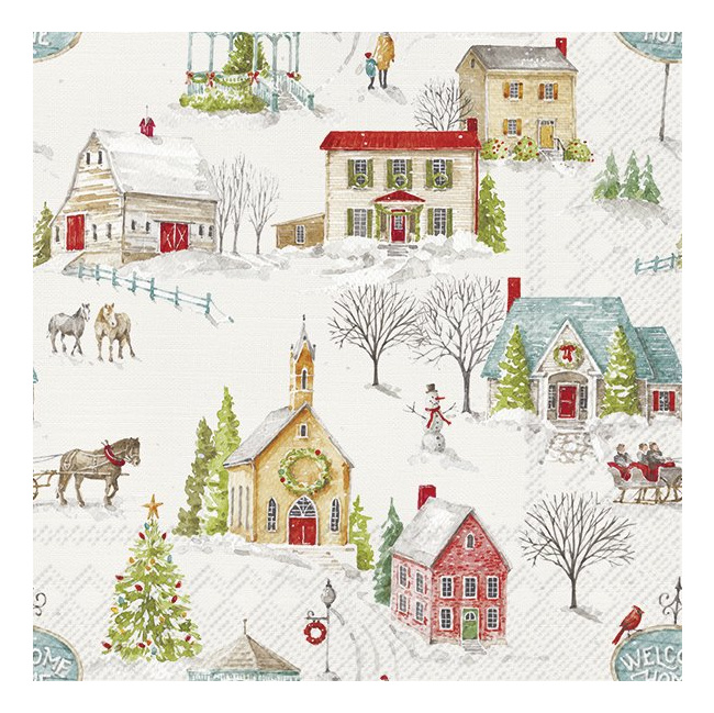 Napkins 33x33cm Snowy Village - 1