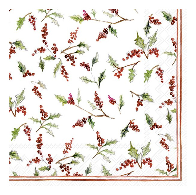 Napkins 33x33cm Christmas Ilex Berries - 1