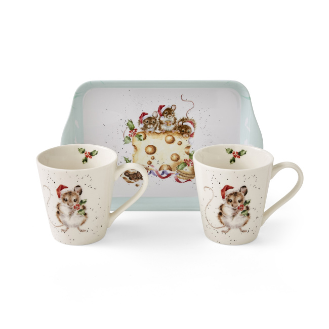 Wrendale Designs set of 2 180cm mugs + hollu jolly tray