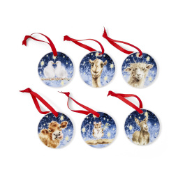 Komplet 6 zawieszek choinkowych Wrendale Designs 7cm stajenka