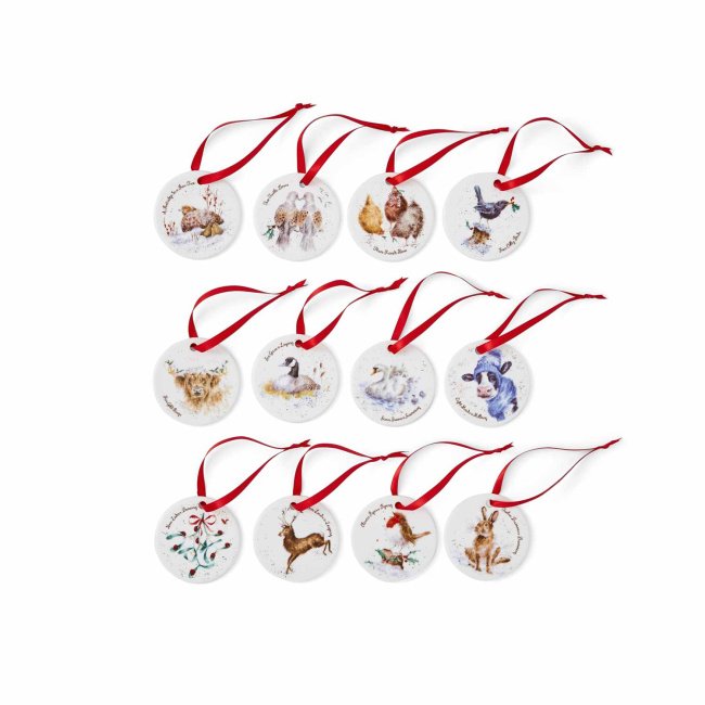 Set of 12 Wrendale Designs 7cm Days of Christmas pendants