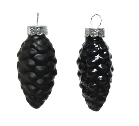 Komplet 12 bombek szklanych 6x2,5cm szyszka czarna