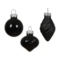 Set of 9 baubles 3cm 3 designs black - 1