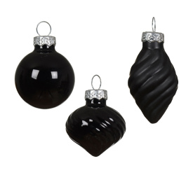 Komplet 9 bombek 3cm 3 wzory czarny