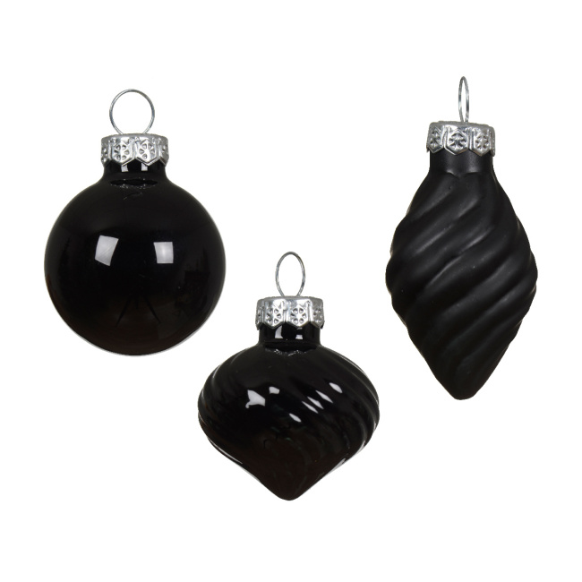 Set of 9 baubles 3cm 3 designs black