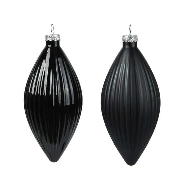 Set of 3 baubles 13x6cm matte black (pattern mix)