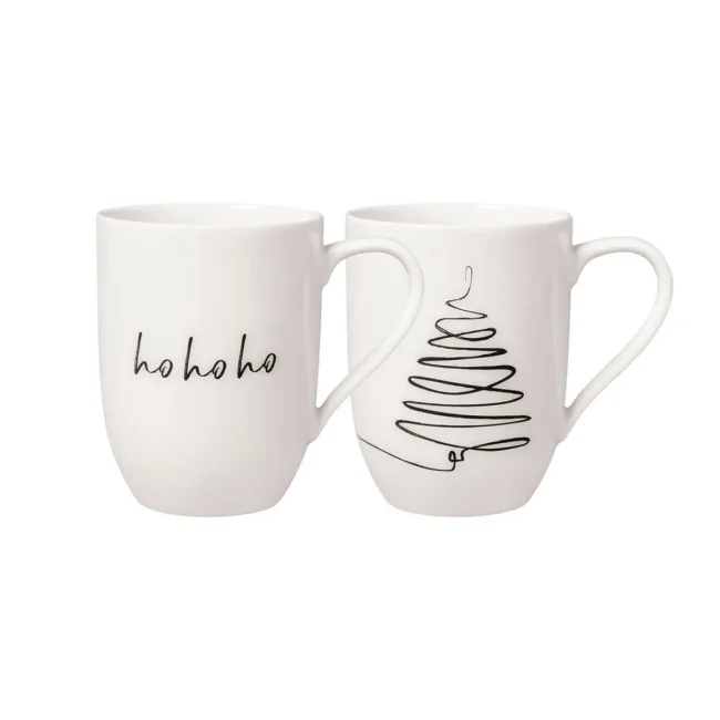 Set of 2 Statement mugs 340ml Christmas tree ho ho ho ho