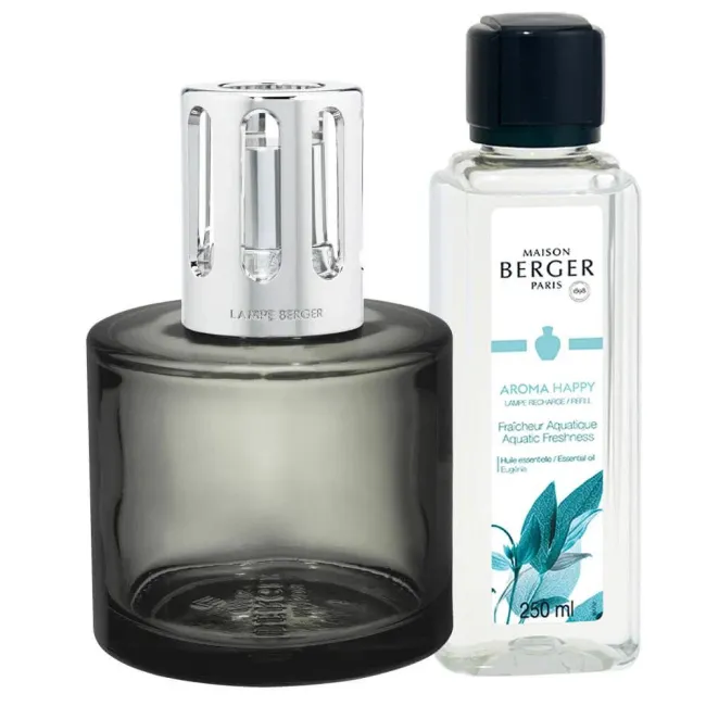 Zestaw lampa zapachowa szara + olejek zapachowy Aroma Happy