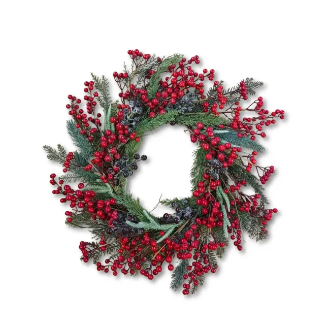 Red Berries Wreath 55cm Silver Fir