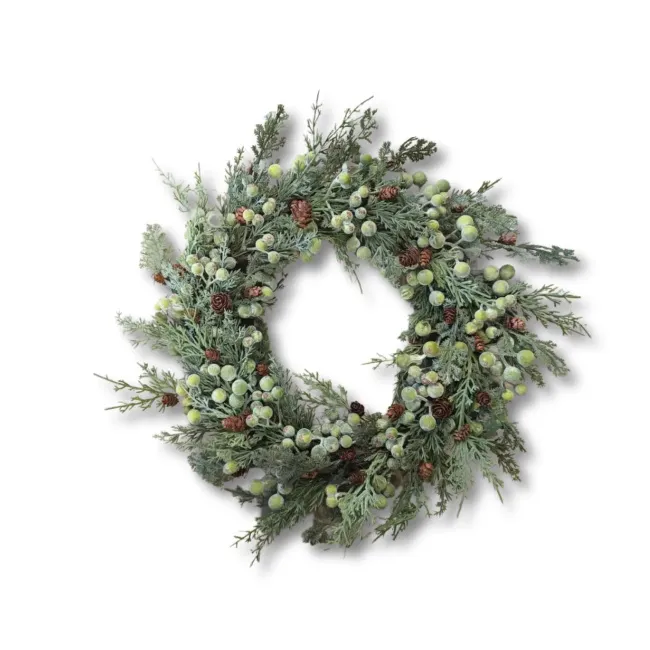 Green Berries and Pinecones Wreath 45cm Cypress