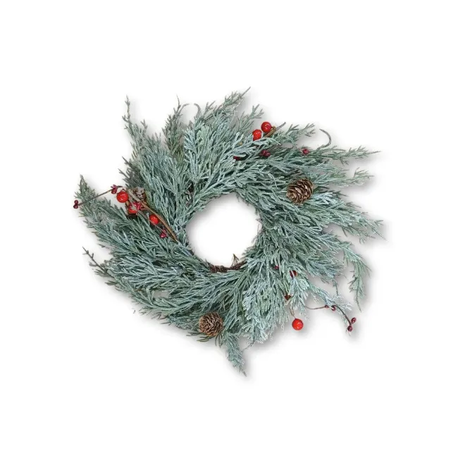 Green Wreath with Red Berries 26cm Cypress