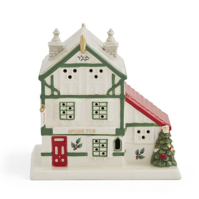 Dekoracja domek pub Christmas Tree Led 14x13,7cm choinka