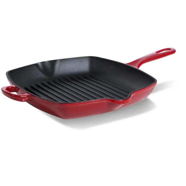 Patelnia żeliwna Bourgogne 26cm grillowa kwadratowa czerwona