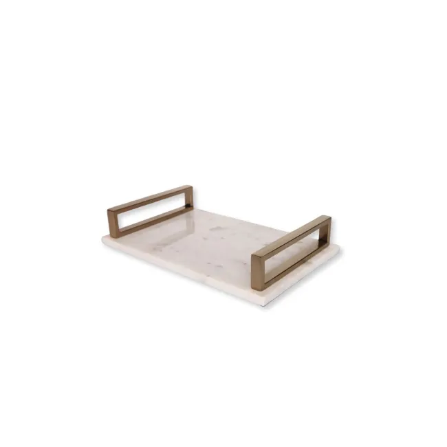 Taca biała marmurowa 51x28 cm ze złotymi uchwytami
