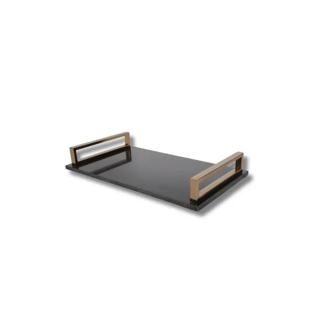 Taca czarna marmurowa 40x26 cm ze złotymi uchwytami