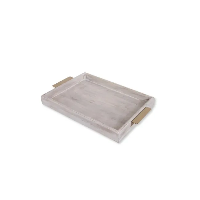 Taca drewniana biała 33x22 cm ze złotymi uchwytami