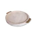 Taca okrągła białe drewno 47cm z złotymi uchwytami - 1