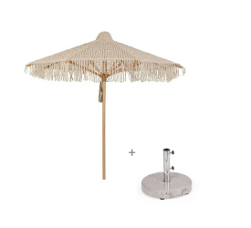 Parasol ogrodowy dekoracyjny 250x254cm makrama beżowy + Podstawa parasola 30kg 45cm