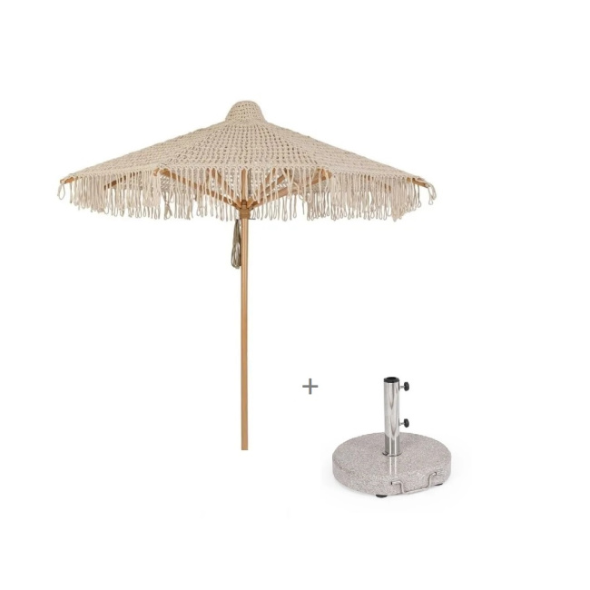 Parasol ogrodowy dekoracyjny 250x254cm makrama beżowy + Podstawa parasola 30kg 45cm