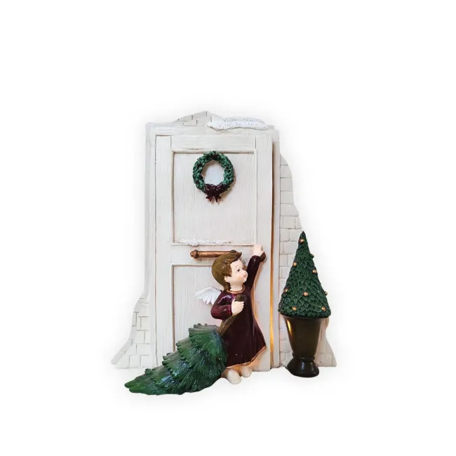 Figurka aniołek przy drzwiach LED czerwona 25.4x23x11.3cm