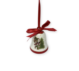 Zawieszka dzwonek świąteczny z Mikołajem i choinką 10.2x8.7cm