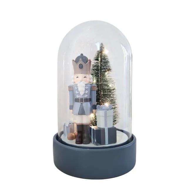 Figurka dziadek do orzechów pod kloszem niebieska LED 29.2x18cm