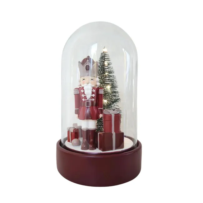 Figurka dziadek do orzechów pod kloszem czerwona LED 29.2x18cm