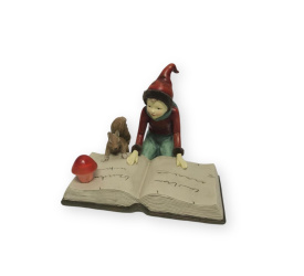 Dekoracja elf czytający książkę LED czerwona 18.6x16.6x14.3cm