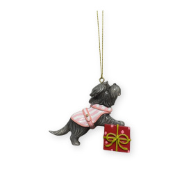 Zawieszka pies yorkshire terrier w ubraniu świątecznym 7x8.6cm