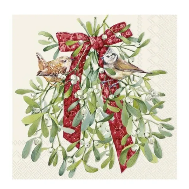 Serwetki 25cm birds in mistletoe cream