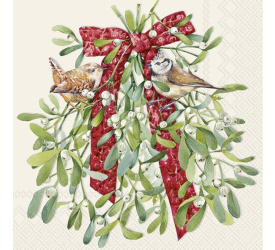Serwetki 33cm Birds in mistletoe 20szt. kremowe