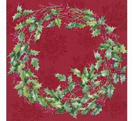 Serwetki 33cm Ilex wreath 20szt. czerwone