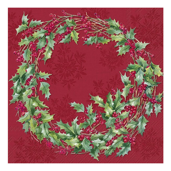 Serwetki 33cm Ilex wreath 20szt. czerwone - 1