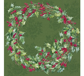 Serwetki 33cm Ilex wreath 20szt. zielone