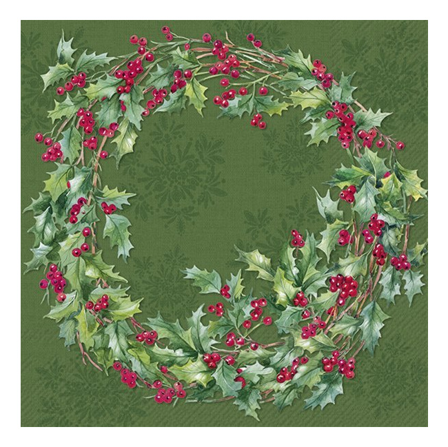 Serwetki 33cm Ilex wreath 20szt. zielone