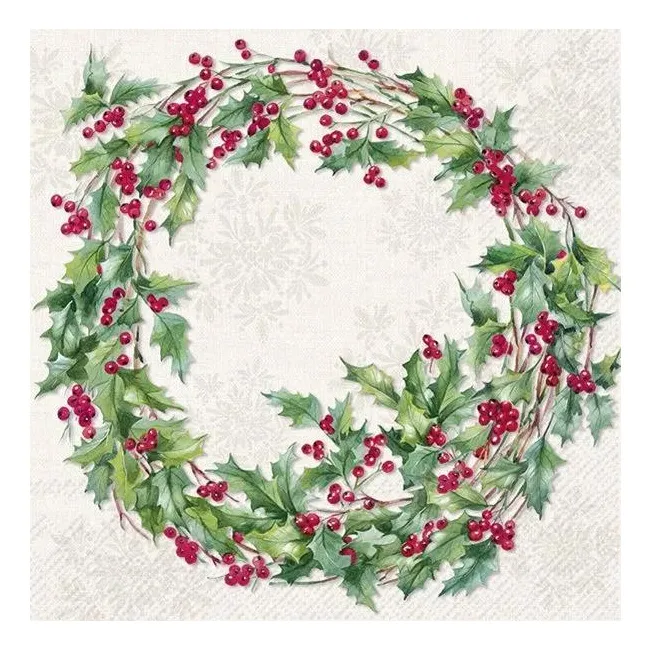 Serwetki 33cm Ilex wreath 20szt. kremowe
