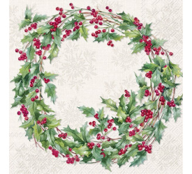 Serwetki 33cm Ilex wreath 20szt. kremowe
