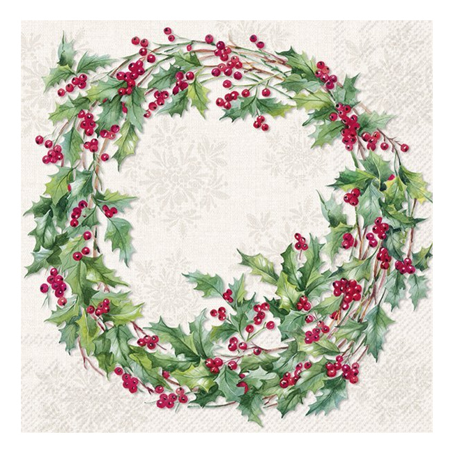 Serwetki 33cm Ilex wreath 20szt. kremowe